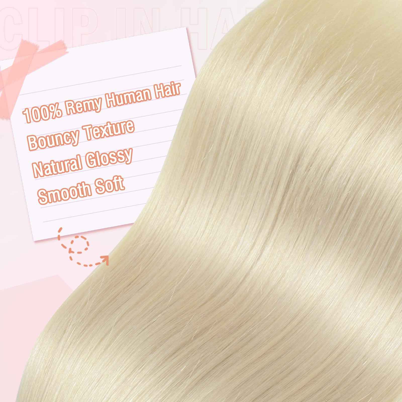 MEI YUAN LIN Clip In Hair Extensions Real Human Hair Platinum Blonde Hair Extensions Clip Ins Silky Soft 18 Inch 5pcs 80g