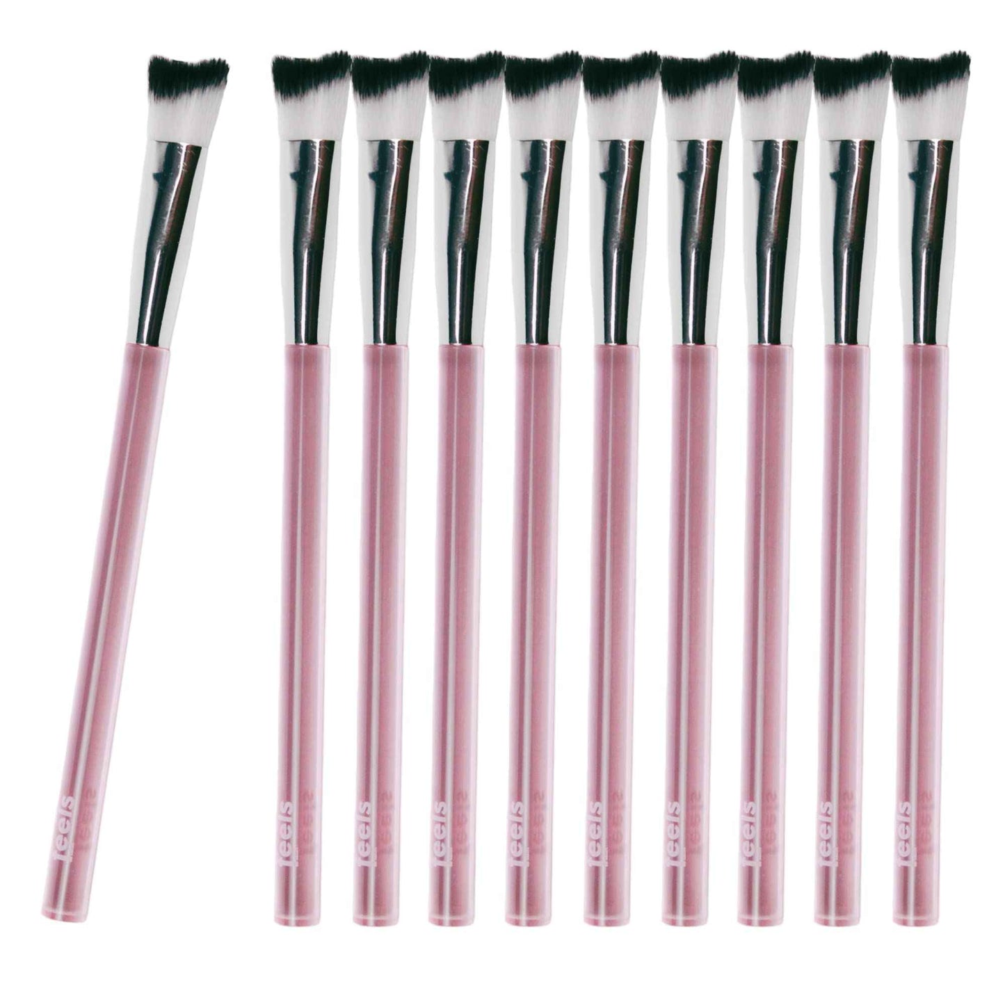 Feels Lash Cleaning Brush Eyelash Extensions Shampoo Brush Soft Curved Fluffy Cleansing (10 pack, Pink)