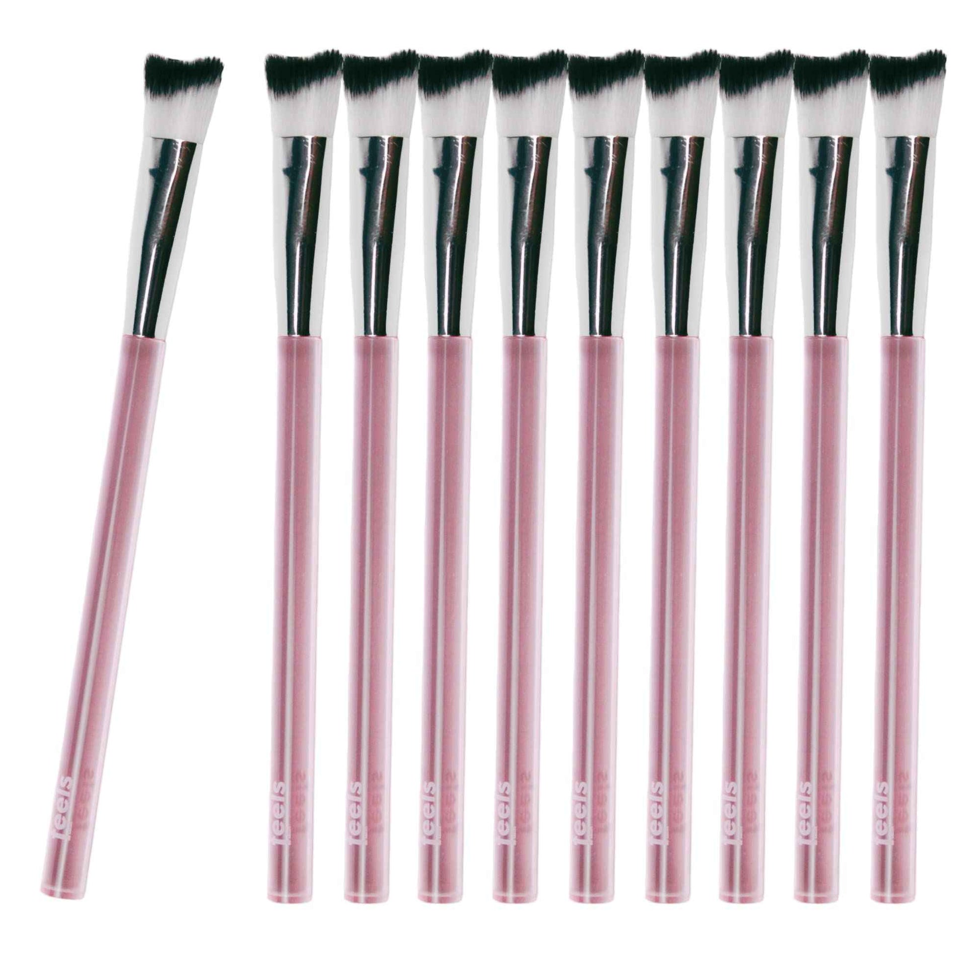 Feels Lash Cleaning Brush Eyelash Extensions Shampoo Brush Soft Curved Fluffy Cleansing (10 pack, Pink)