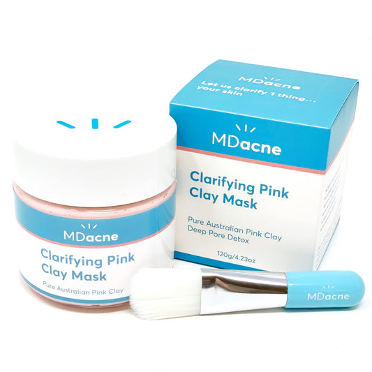 MDacne Clarifying Clay Face Mask - Deep Pore Detox with Australian Pink Clay - Detoxifying, Exfoliating & Brightening - Reduce Skin Redness & Irritation for Sensitive Acne-Prone Skin