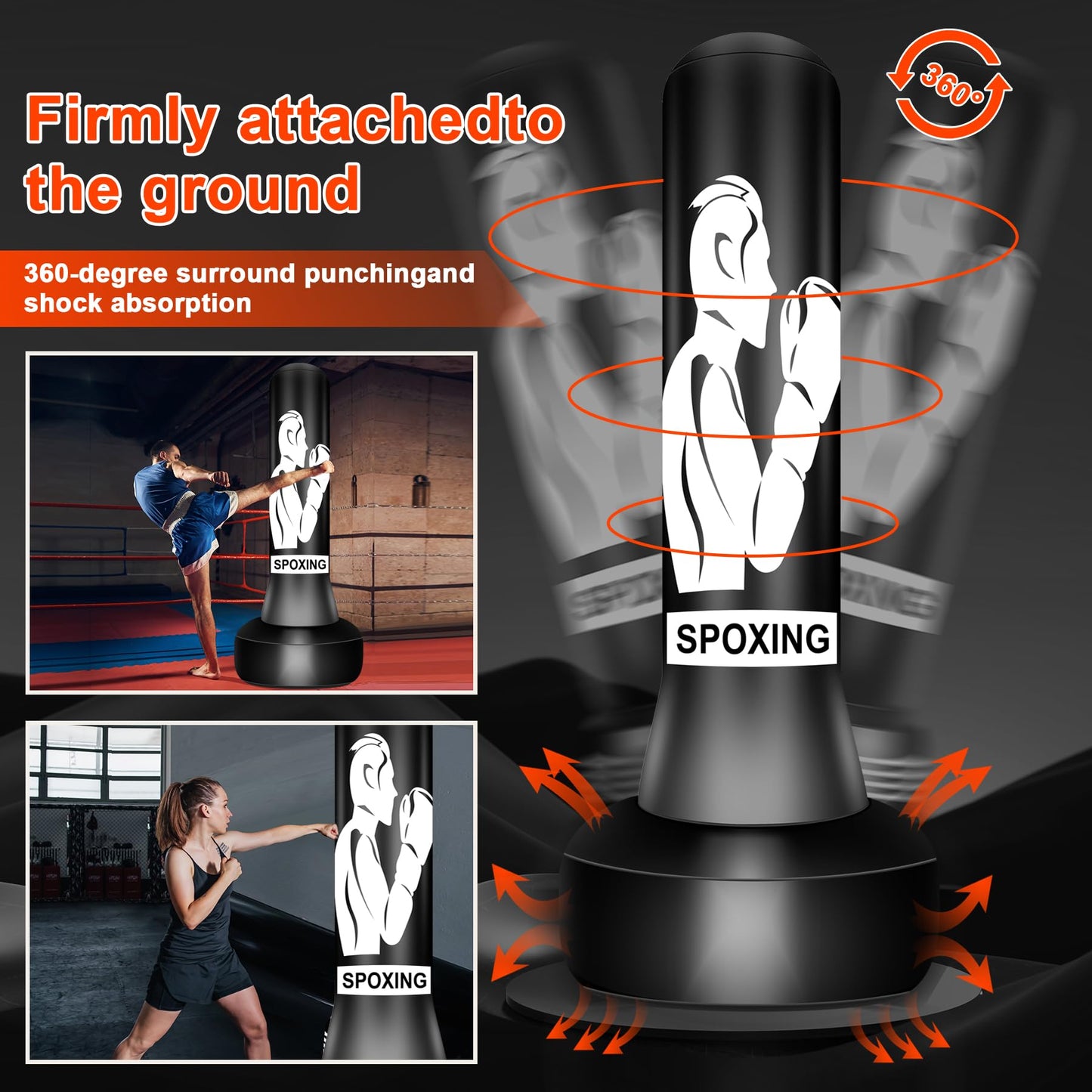 Heavy Punching Bag with Stand for Adults 70" Freestanding Punching Bag with Boxing Gloves and Electric Air Pump, Men Women Teens Standing Inflatable Boxing Bag for Training MMA Thai Fitnessers.
