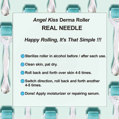 Angel Kiss Derma Roller REAL NEEDLES - 192 Microneedling Beginner Stainless Steel Needle & Advanced 5 Titanium Needle Combination Micro Needle Roller 0.3mm - w/Storage Case