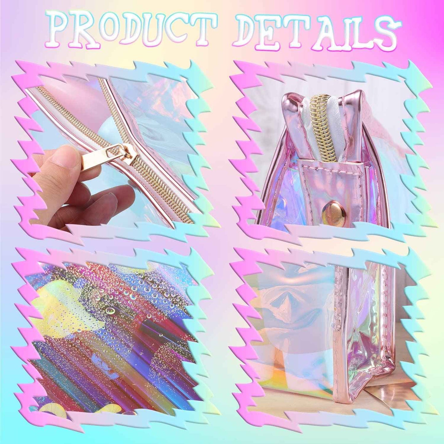 BESARME10 Pcs Holographic Makeup Bags Bulk, Party Favors Party Supplies Clear Portable Zippered Toiletry Bag for Bachelorette Party Waterproof Cosmetic Bags Wedding Gifts for Bride Bridesmaids