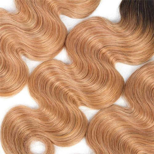 1B27 Human Hair Bundles Ombre Body Wave Bundles Unprocessed Virgin Mixed Length 12 14 16 Inch 2 Tone Black and Blonde Bundle Hair Extensions