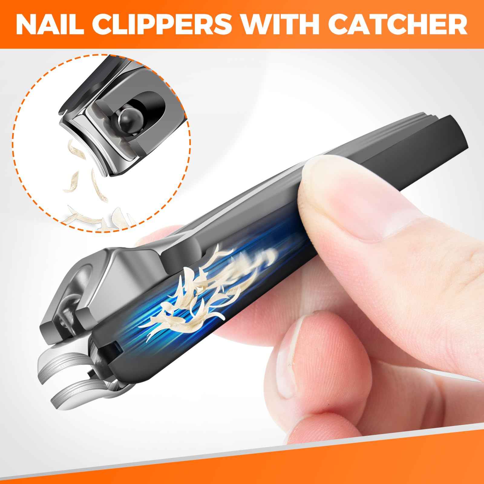 Toenail Clippers for Seniors Thick Toenails, Heavy Duty Large Toe Nail Clippers for Men Thick Ingrown Nails with Wide Opening, Anti Splash Fingernail Clipper with Catcher, Slanted Curved Nail Cutter