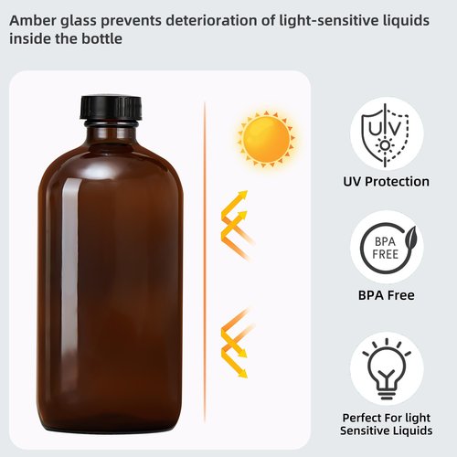 Bastelica Amber Glass Spray Bottles 16 oz - Refillable Empty Spray Bottles for Cleaning, Essential Oils, Plants, Hair Mister - 2 Pack