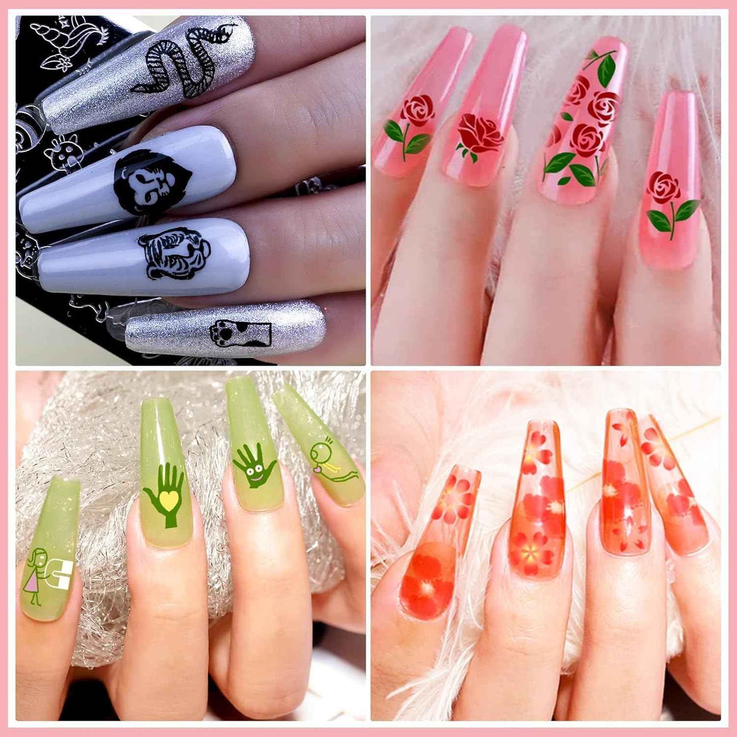 Biutee Gel Nail Stamping Kit with 8 Colors Nail Stamping Polish Gel Nail Stamping Plates 10PCS Nail Stamp Plates Nail Stamper Starry Sky Lace Flower Leaves Animal Nail Stamping Kit Nail Design