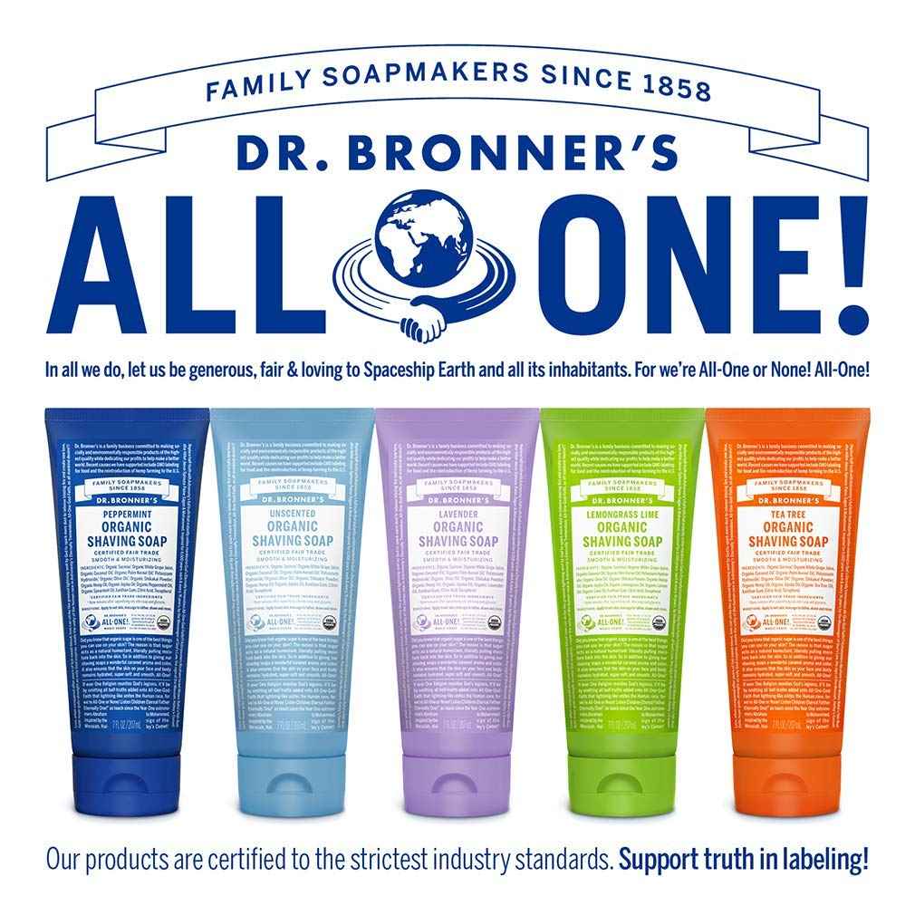Dr. Bronner's - Organic Shaving Soap (7 oz Variety Pack) Lavender, Baby Unscented, & Peppermint - Certified Organic, Sugar & Shikakai Powder, Moisturizes, Use on Face, Underarms, & Legs | 3 Count