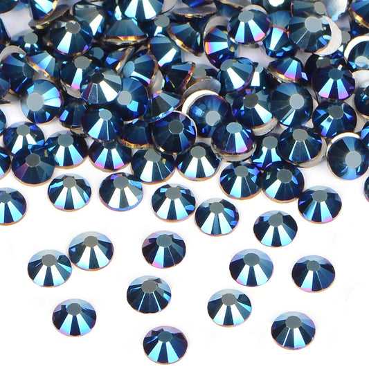 1440PCS Art Nail Rhinestones non Hotfix Glue Fix Round Crystals Glass Flatback for DIY Jewelry Making with one Picking Pen (ss16 1440pcs, Mine Blue)