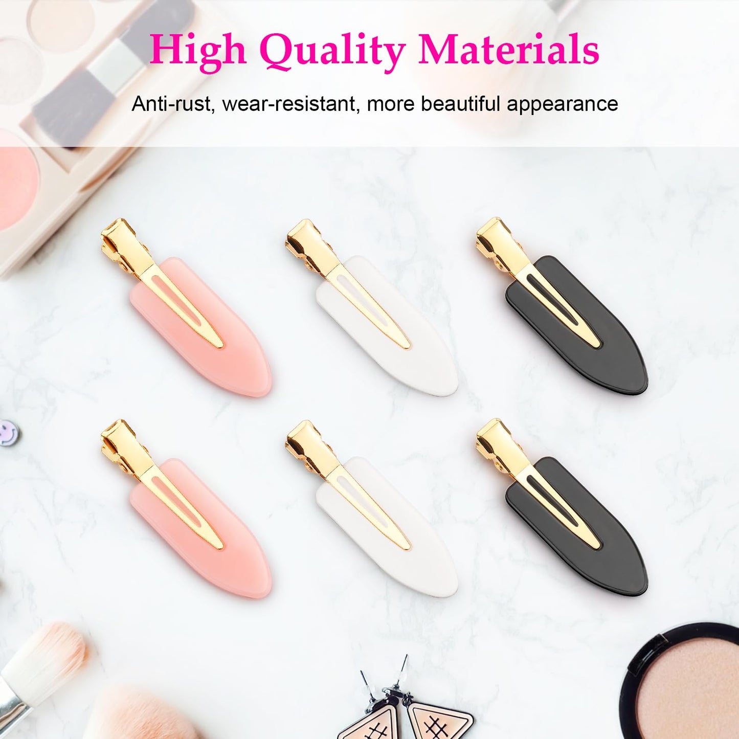 D 6 Pcs Hair Clips No bend Hair Clips No Crease Hair Clip Makeup Clips for Women and Girls Flat Hair Clips for Hairstyling Salon Golden Handle