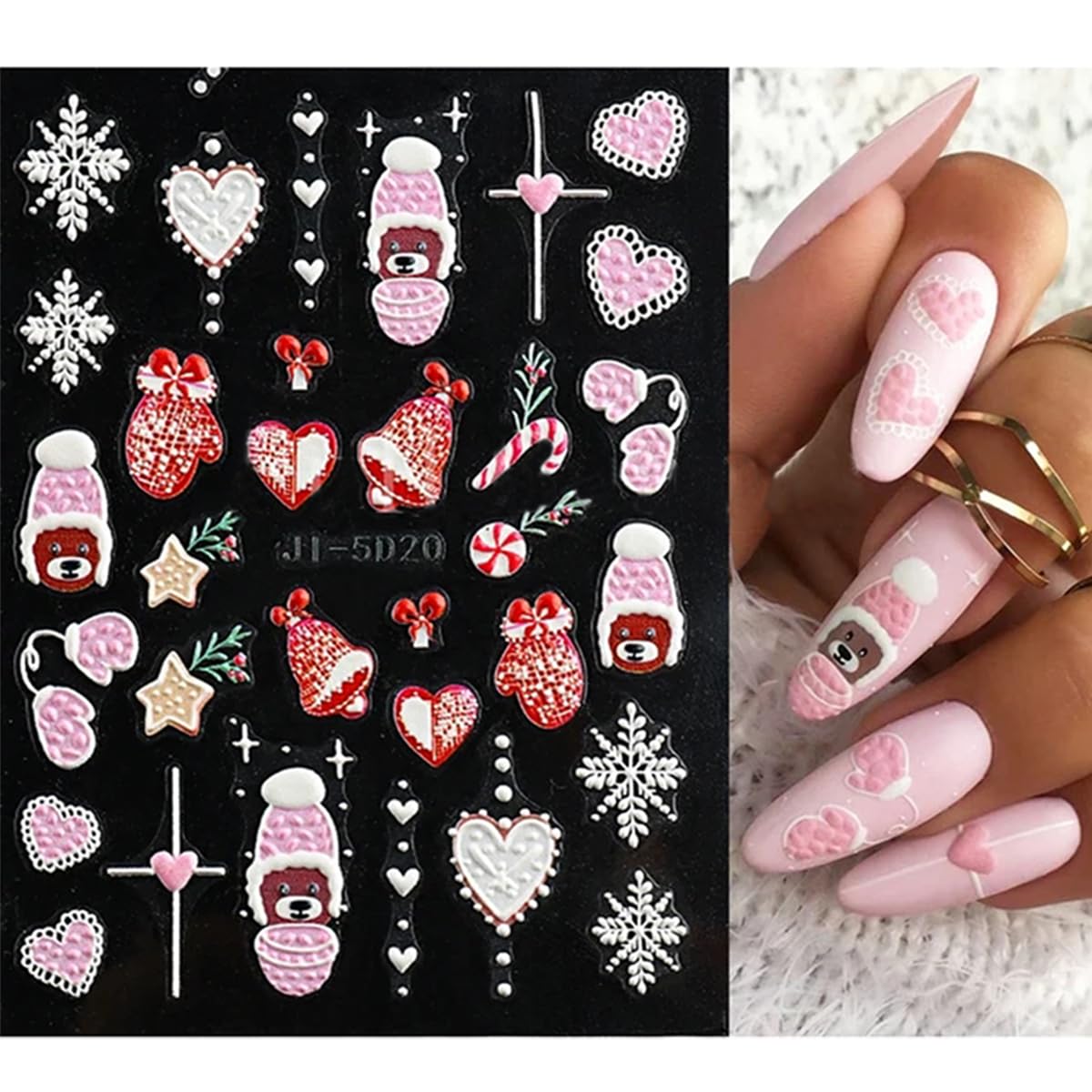 Christmas Nail Art Stickers Decals Deer 5D Embossed Nail Decals 6PCS Santa Claus Winter Snowy Tree Penguin Snowman Christmas Nails Design Holiday Nail Sticker for Manicure Nail Art Decoration Supplies