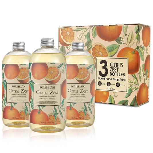 ROMIIE ZOI Liquid Hand Soap Refill Gift Set – 3 Pack (26 Fl Oz Each), Citrus Zest Scent – Moisturizing, Biodegradable & Cruelty-Free Formula with Essential Oils for Sensitive Skin