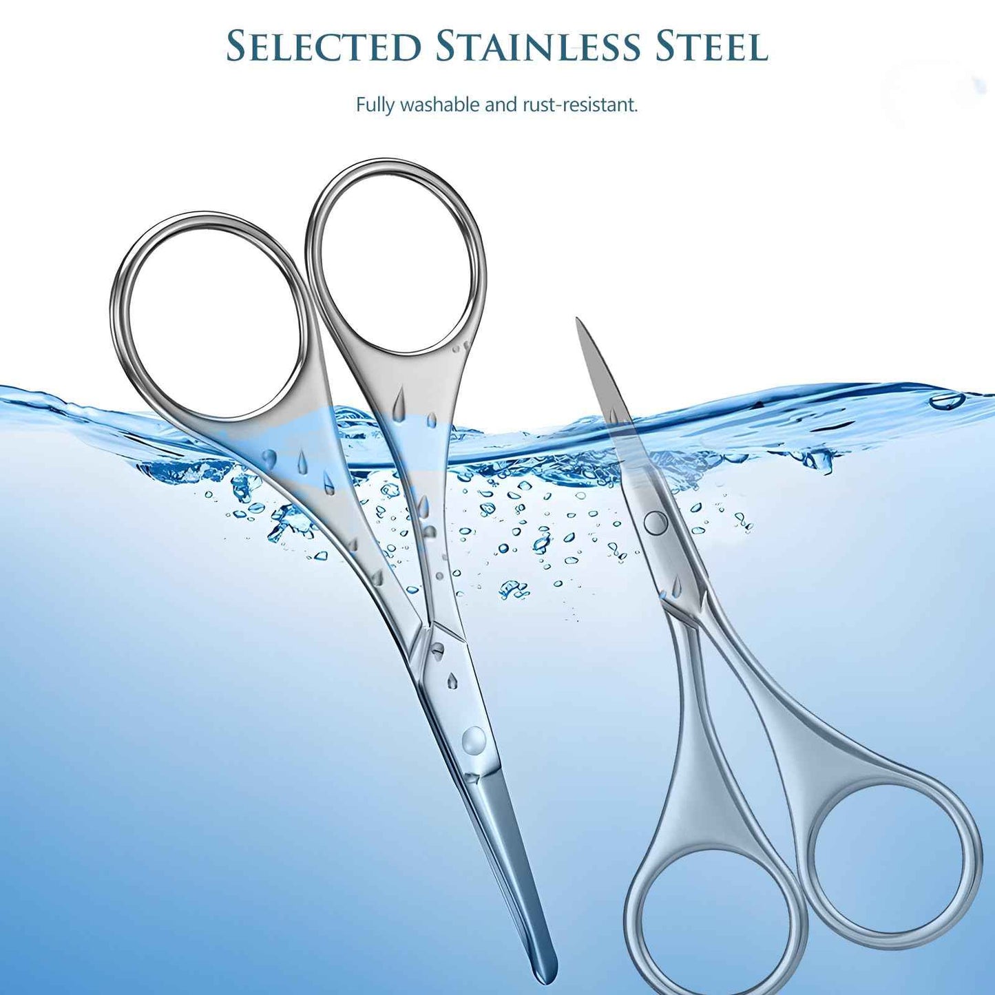 Kootinn 2Pcs Facial Hair Small Grooming Scissors For Men Women - Eyebrow, Nose Hair, Mustache, Beard, Eyelashes, Ear Trimming Kit - Curved and Rounded Safety Tip Clippers For Hair Cutting - Silver