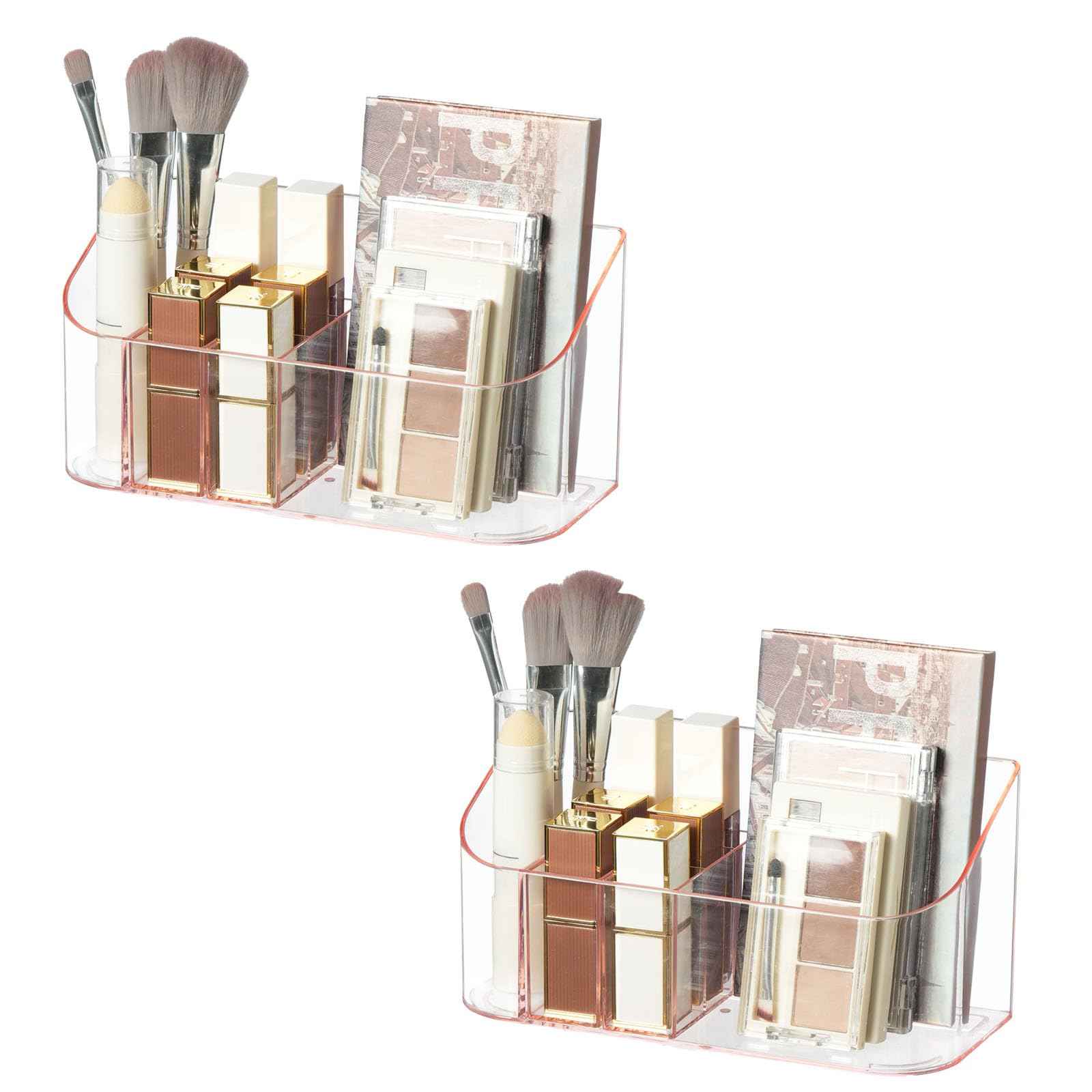 SUNFICON 2 Pack Makeup Holders Organizers Trays Cosmetic Display Case Tabletop Desktop Vanity Countertop Bathroom Wall Cabinet Medicine Storage Box Womens Ladies Girls Crystal Pink