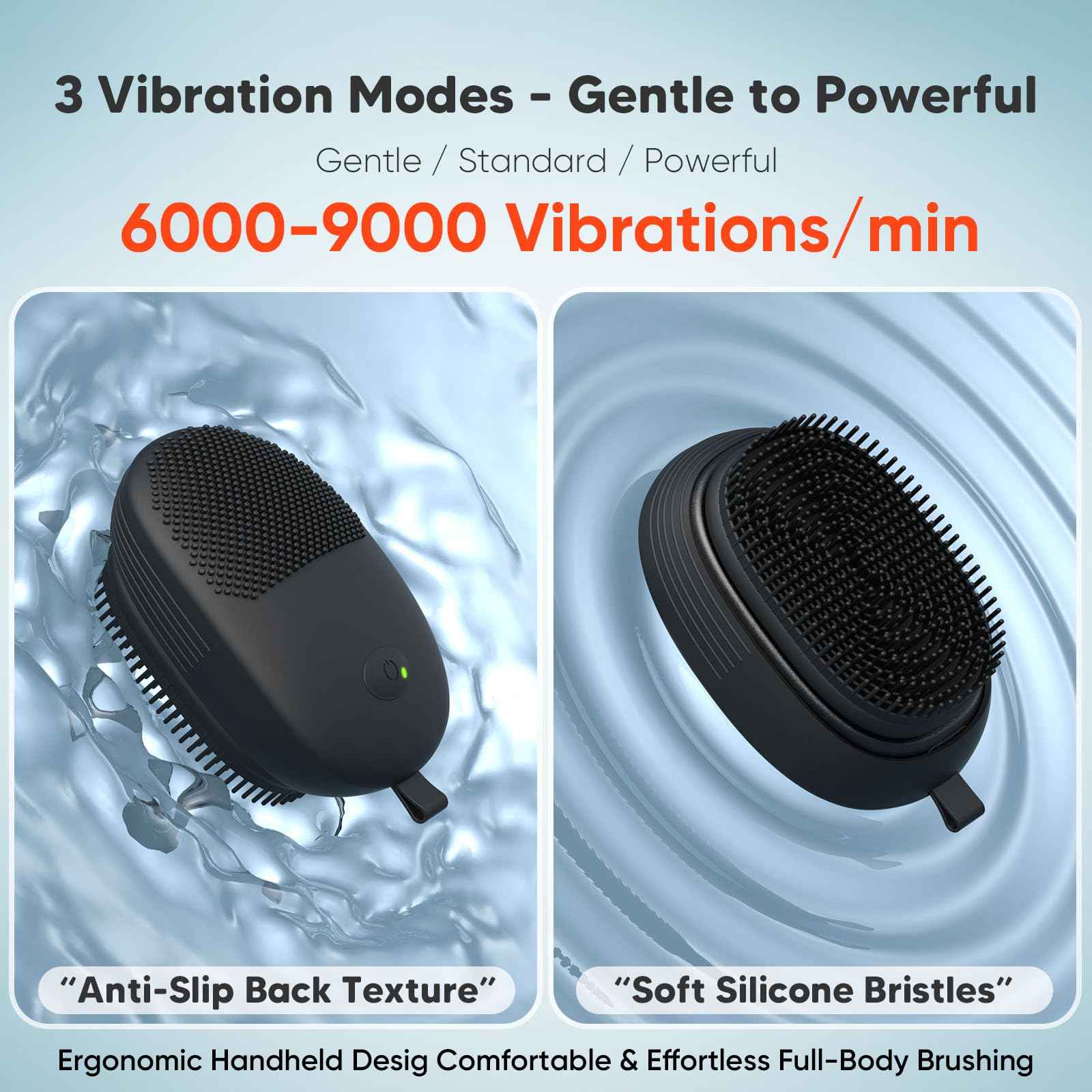 Nacetive Electric Sonic Body Scrubber – Food-Grade Soft Silicone Shower Brush & Loofah Alternative, Gentle Exfoliating & Deep Cleaning, Removes Dry Skin, Boosts Circulation & Revives Skin Glow