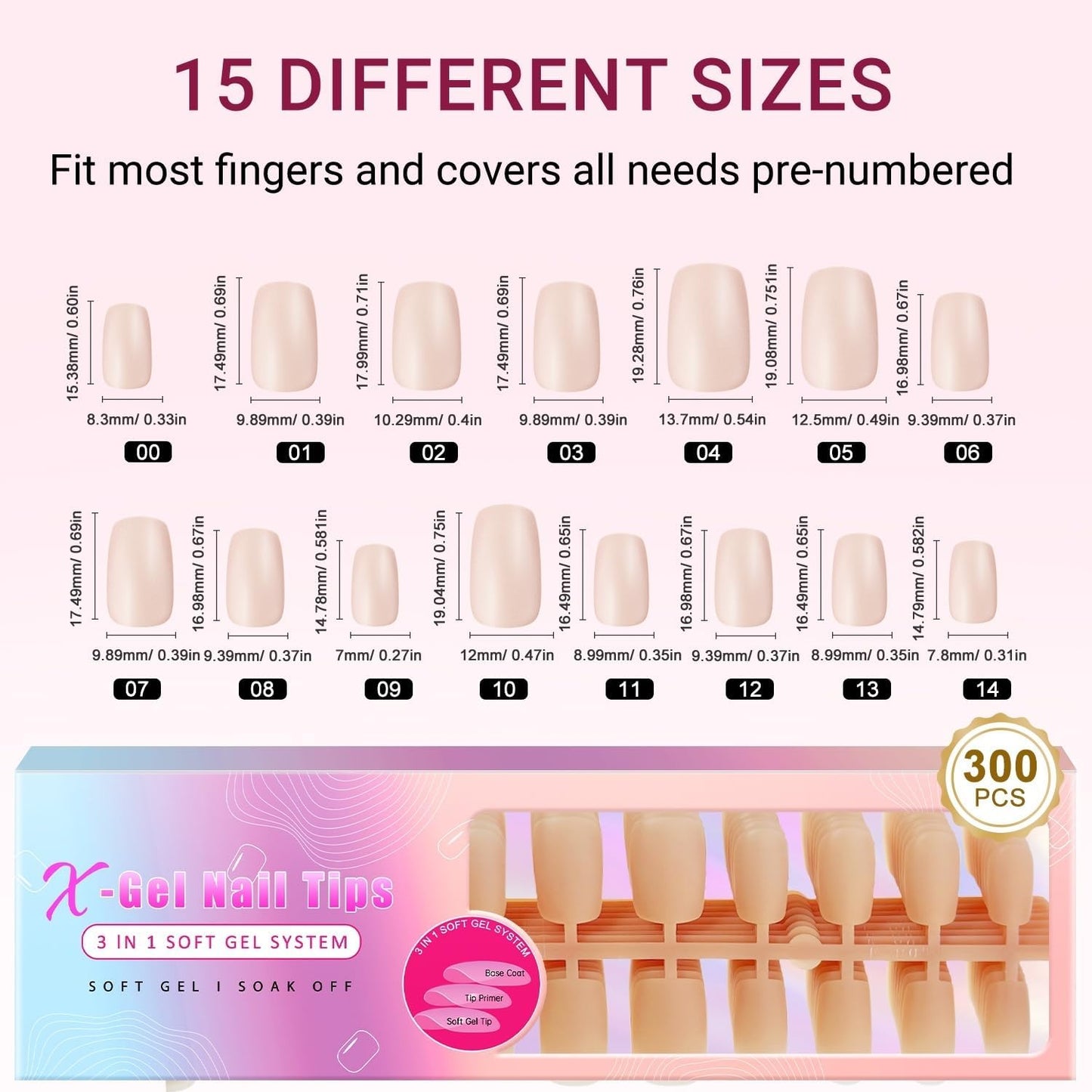 KQueenest Natural Nude Gel x Nail Tips Medium Short Square, Skin Tone Gel Press on Nails Medium, Semi-Transparent Gel Tips Nails Fake Nails, Pre Colored Gel Nail Tips Kit for DIY Nail Art 300 Pcs