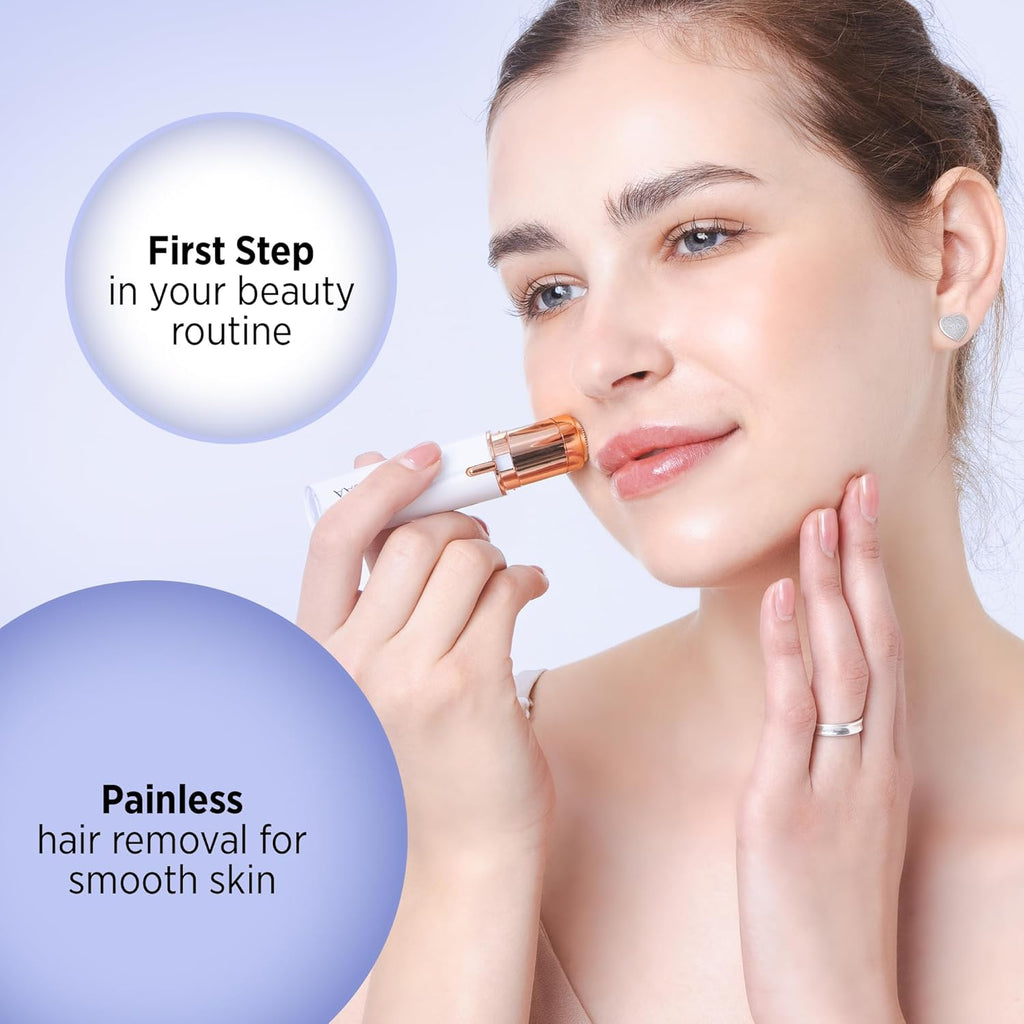 Facial Hair Removal for Women - Painless Facial Hair Remover - Electric Hair Removal Device for Face Lips Peach Fuzz with Light (Rose Gold)