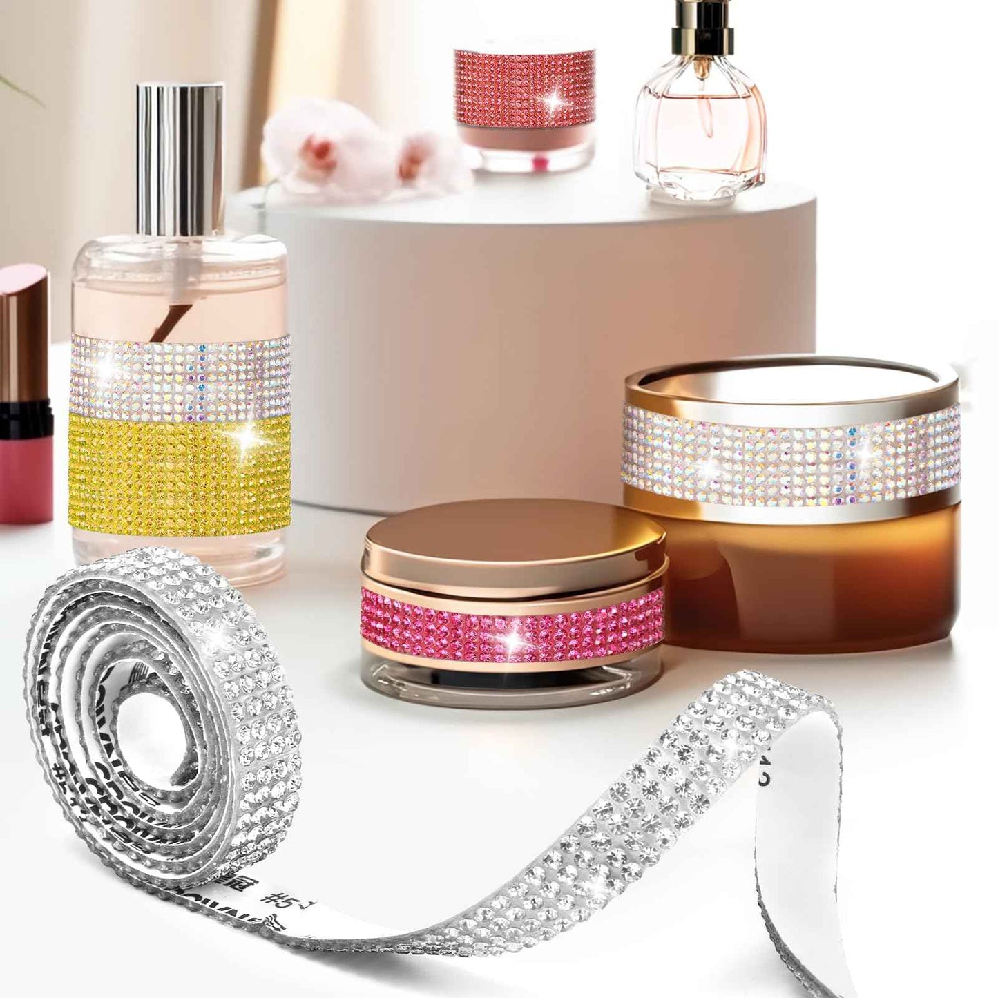 LYXMYGS Rhinestone Ribbon Self Adhesive Crystal Rhinestones, 6-Rolls Bedazzling Strips, 6-Yard Rhinestone Strips for DIY Craft, Rhinestones Tape Self Adhesive