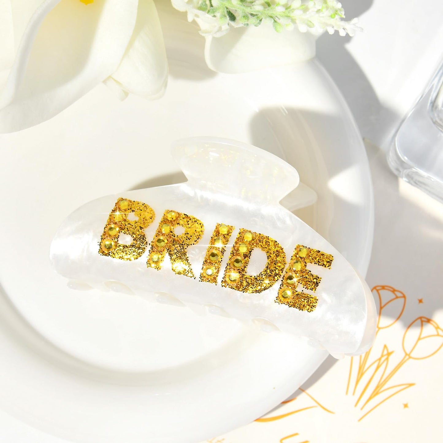 Bride Claw Hair Clip, Aileam Gold Acrylic Hair Clip Banana Barrettes, Rhinestone Bride Logo, Bachelorette Party Decorations Bridesmaid Gift Shower Wedding