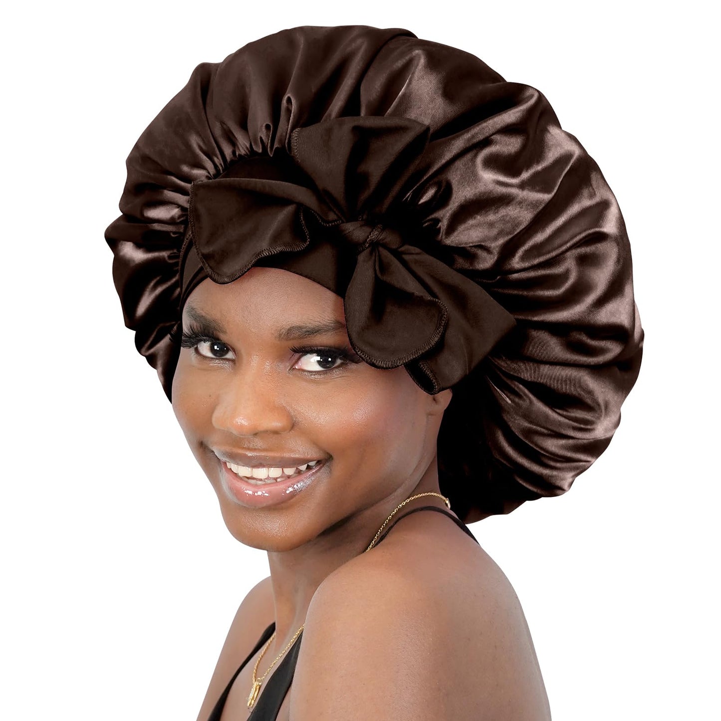 BONNET QUEEN Silk Bonnet for Sleeping Women Satin Bonnet Hair Bonnet night sleep cap scarf wrap for curly hair with tie band brown