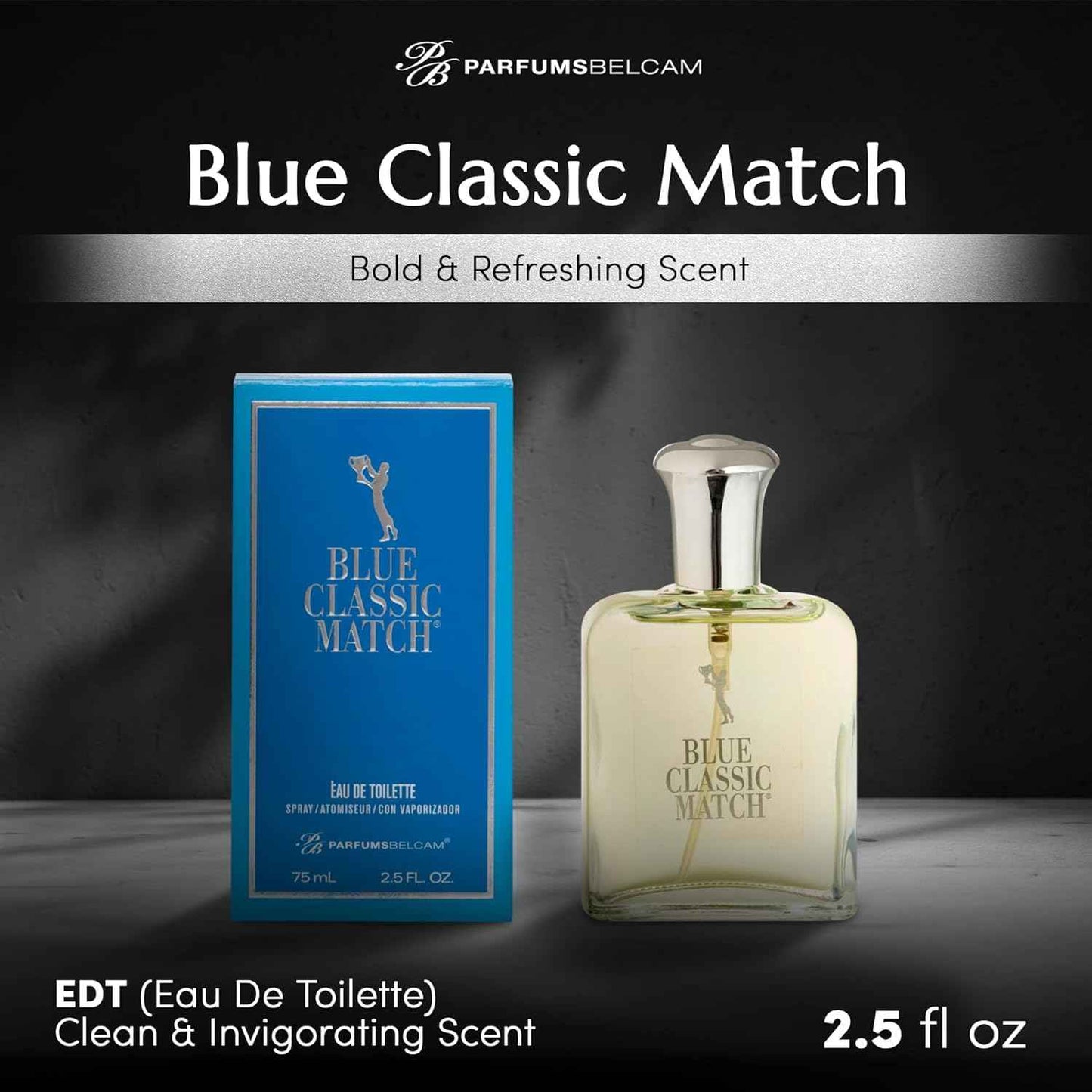 PB ParfumsBelcam Blue Classic Match CM Eau De Toilette Spray, Our Version of a Designer EDT, 75 ml (Pack of 2)