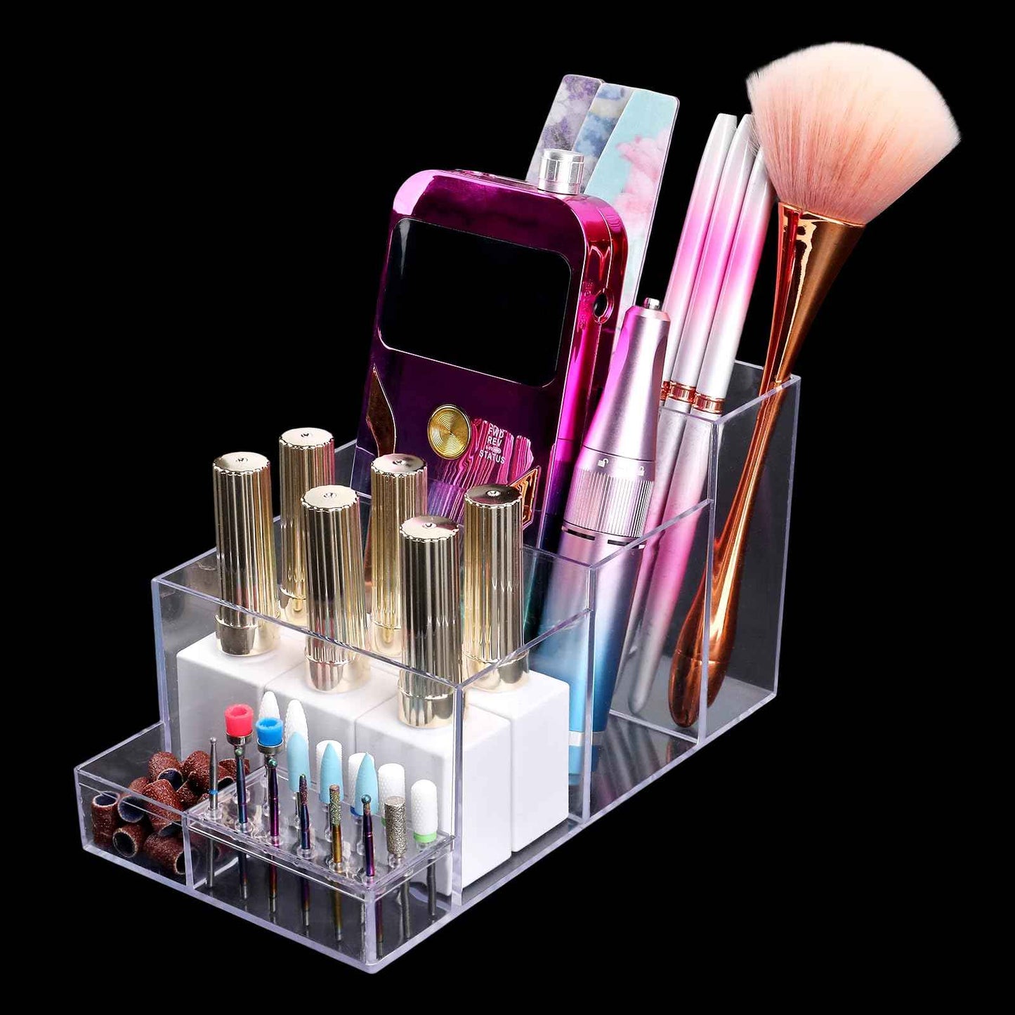 YINGJEE Nail Drill Holder, 18 Holes Acrylic Nail Drill Bit Holder, Professional Transparent Nail Drill Grinding Bit Organizer Case and Storage Box for Manicure Tools (Transparent)