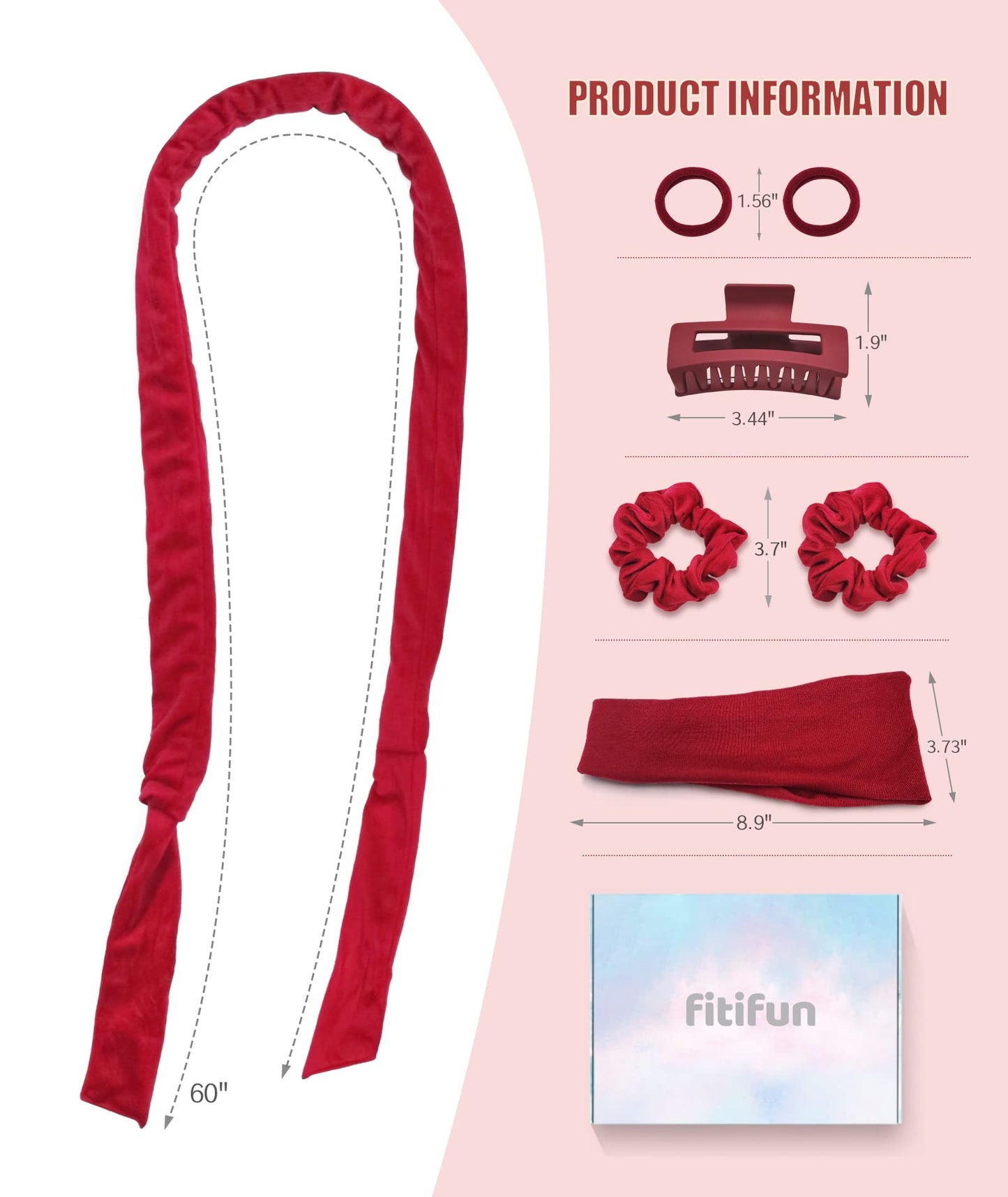 Fitifun Hair Curlers, 61' Extra Long No Heat Curling Headband Hair Curlers to Sleep In, Heatless Hair Curlers for Long Hair (Red)