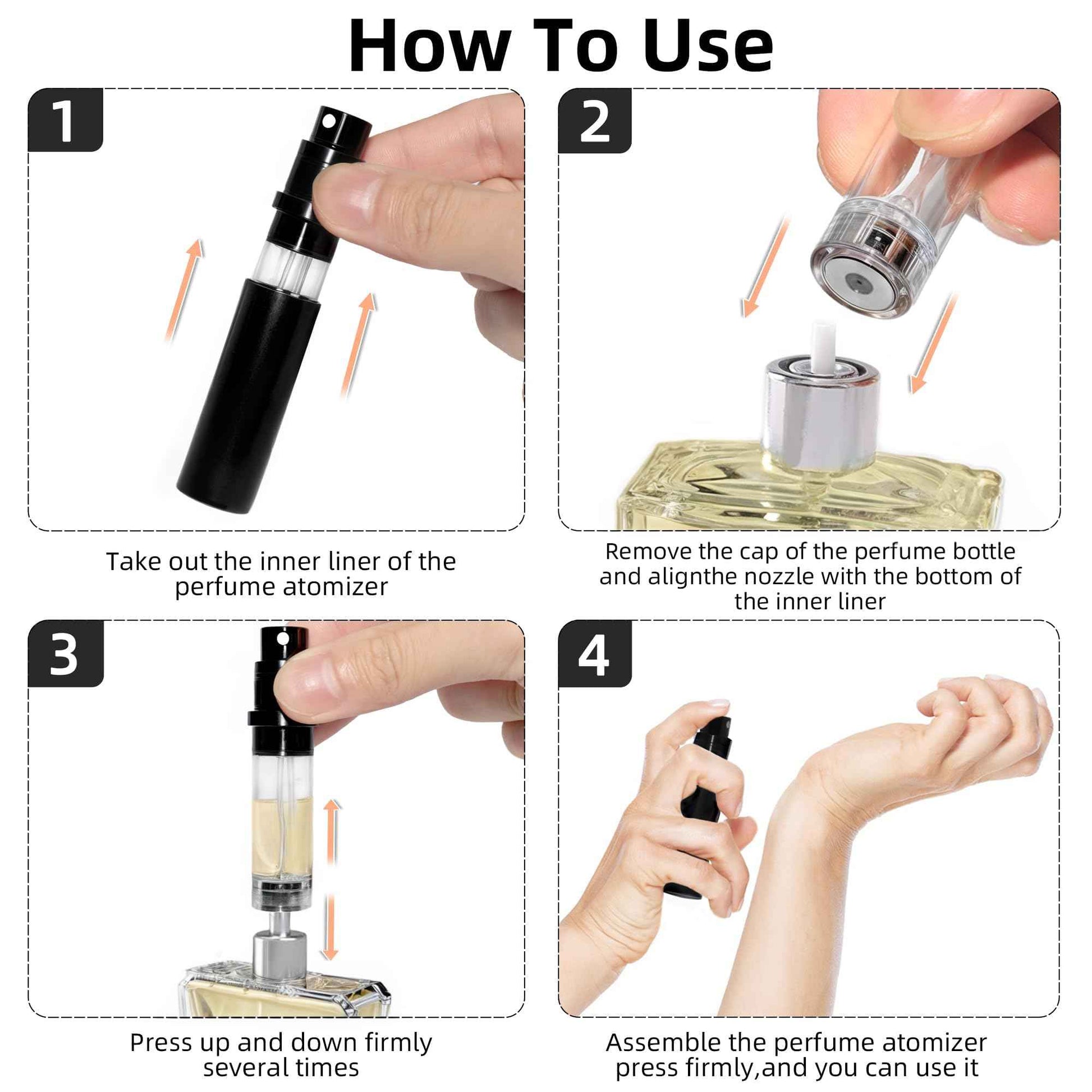 muilsae Perfume Refillable Bottle 5ml Bottom Refill Portable Purse Atomizer, Cologne Travel Perfume Spray Bottle for Outgoing and Traveling (Black + Pink 10ml)