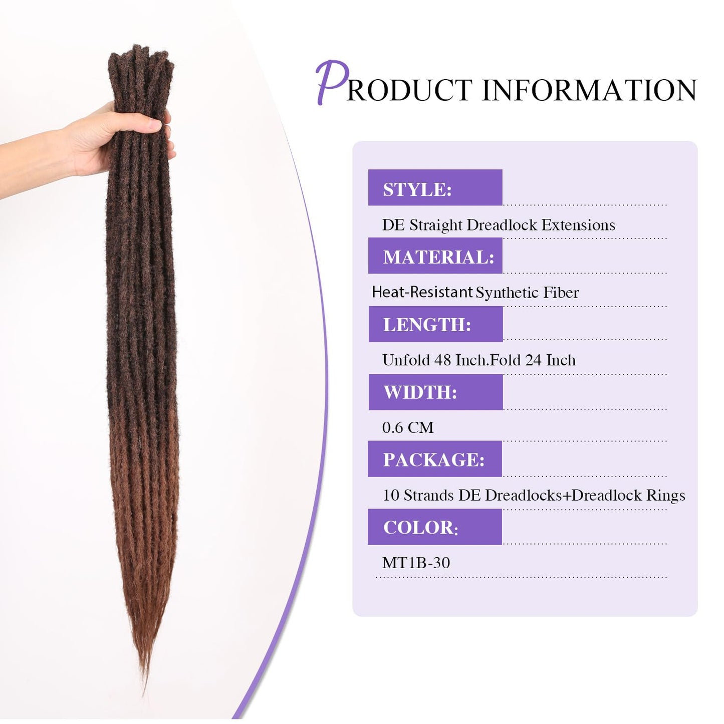 WIGNEE 24 Inches Double Ended Dreadlock Extensions Straight Synthetic Dreadlock Extensions 10 Strands Dreads Extensions (24 Inch,MT1B/30)