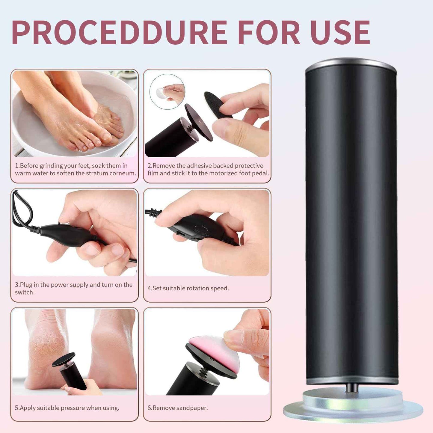 Dermave Electric Foot Callus Remover with 60 Refills – Electric Pedicure Tool for Cracked Heels, Seniors & Home Spa – Instantly Removes Dead Skin, Easy Operation, Adjustable Speed (Black)