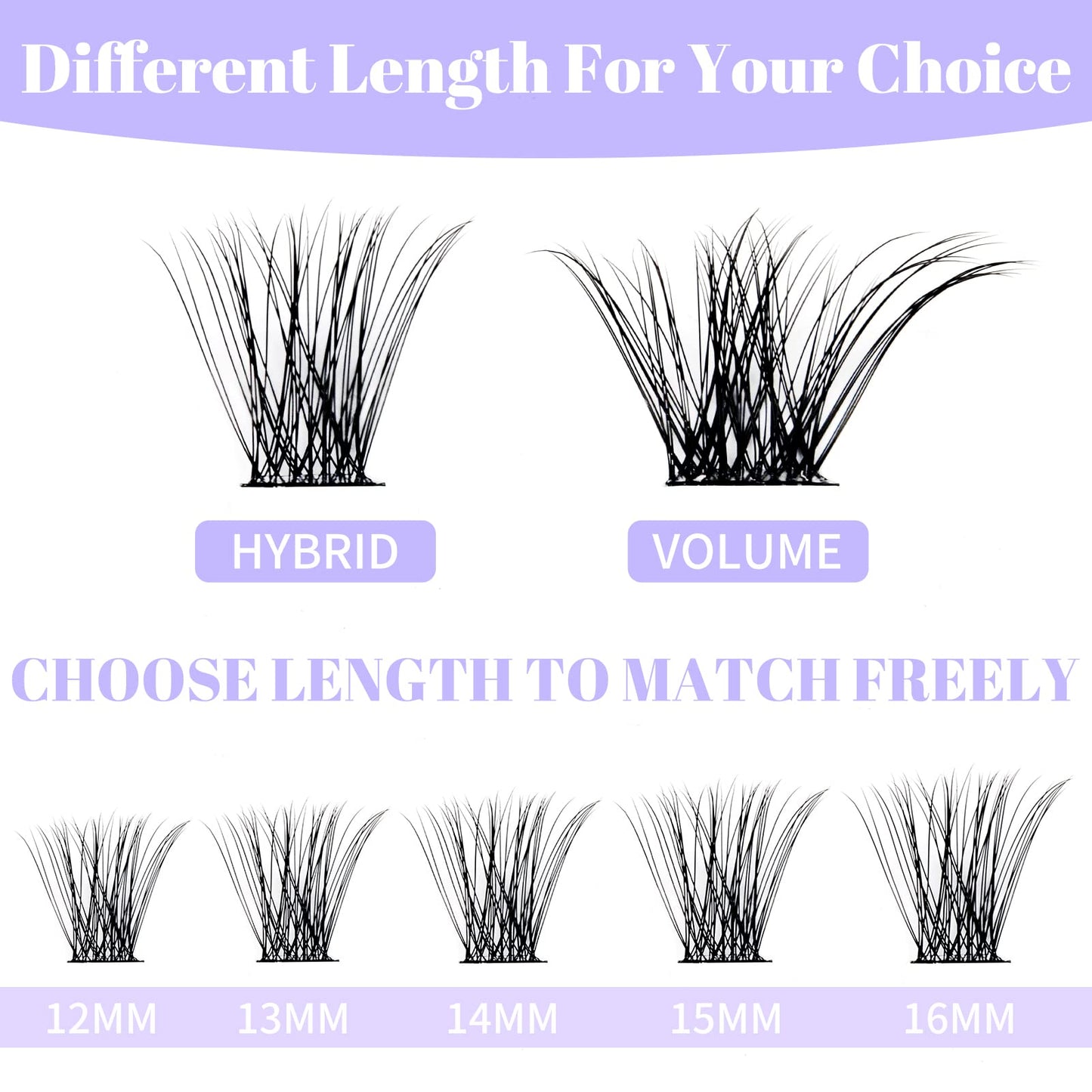 Individual Eyelashes Lash Clusters C/D Curl DIY Eyelashes Wide-stem Lash Clusters 12-16mm Thin Band Cluster Lashes Soft and Wispy Clusters Comfortable Lash Clusters（Hybrid/Volume-0.07C, 12-16mm Mixed）