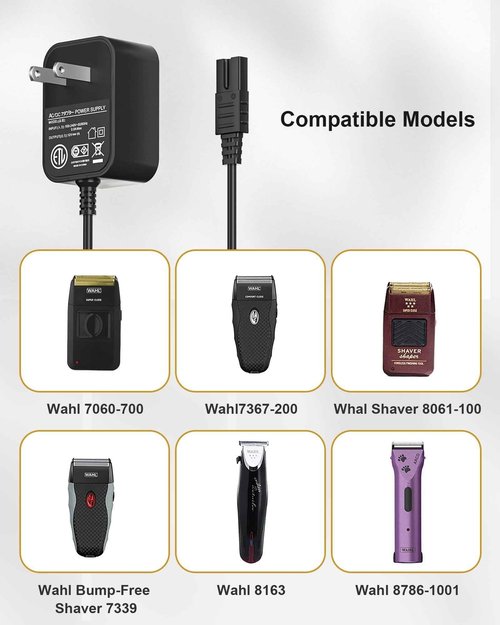 2V Charger for Wahl Shaver Shaper - Auto Power Off & Charging Display 2V Power Cord for Wahl Trimmer 8061, 8163, 8786-1001, 7367, 7357, 7029, 7060, 4000, 5-Star Series for Whal Clipper Power Cord