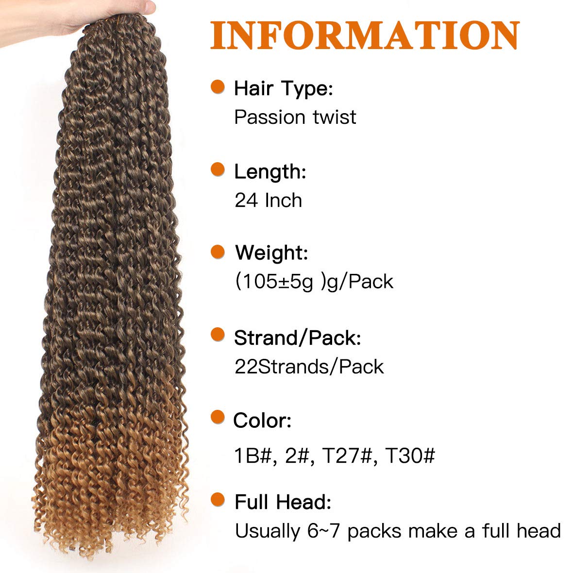 24 Inch Passion Twist Hair 7 Packs Water Wave Crochet Hair For Butterfly Locs Crochet Hair Goddess Bohemian Curly Hair Synthetic Braiding Hair Extensions for Women (24 Inch,T27#)