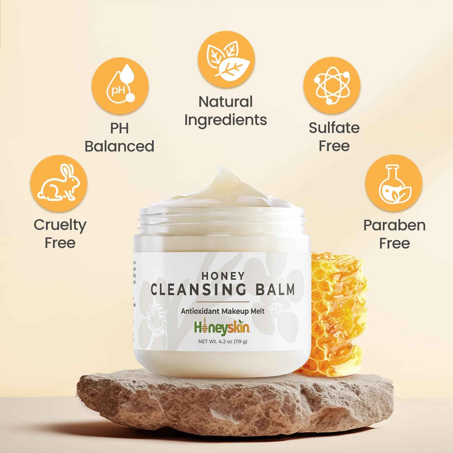 Honeyskin Honey Cleansing Balm Makeup Remover - Face and Eye Makeup Remover for Sensitive Skin Face Wash - Hydrating Facial Cleanser and Gentle to Face Makeup Melting Balm (4oz)
