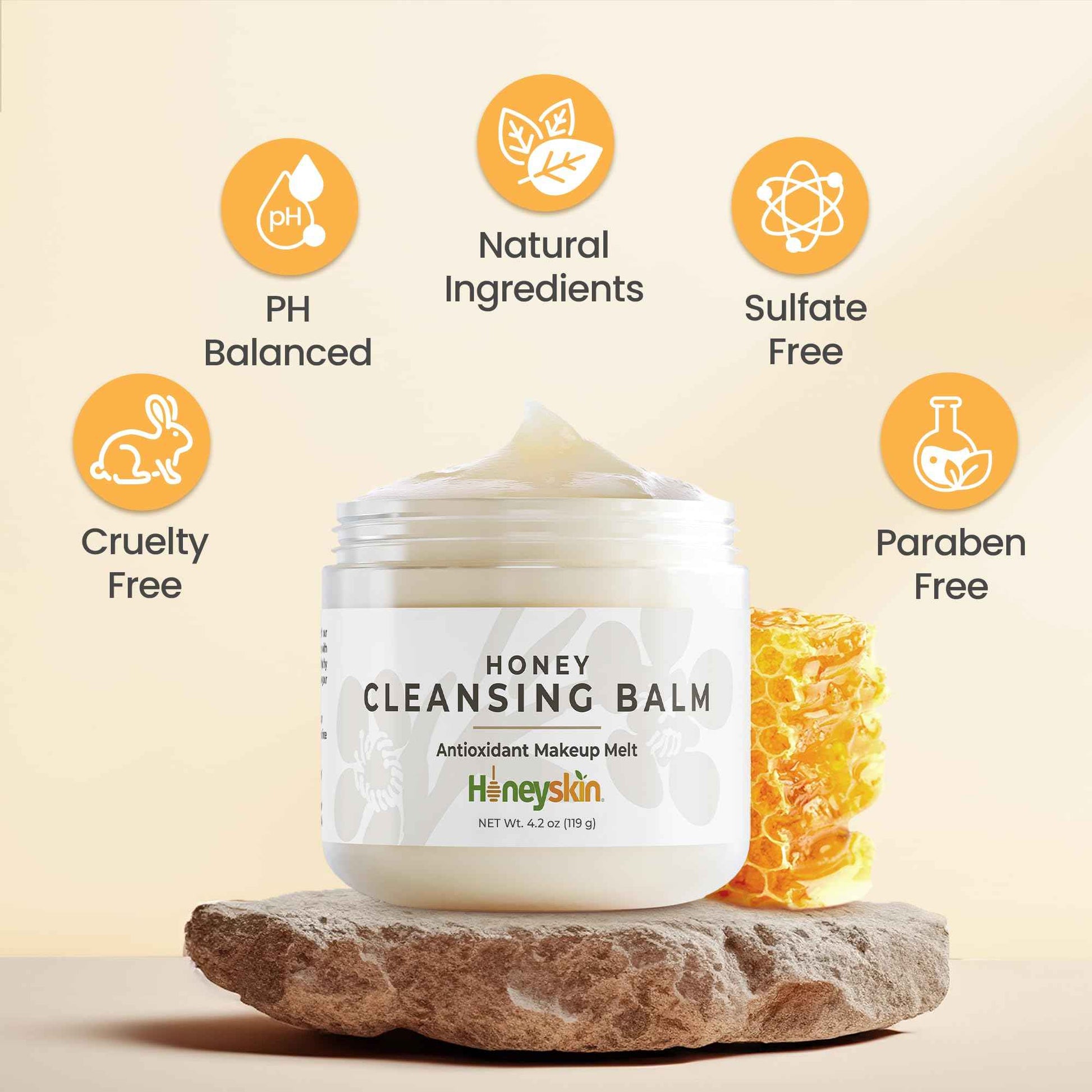 Honeyskin Honey Cleansing Balm Makeup Remover - Face and Eye Makeup Remover for Sensitive Skin Face Wash - Hydrating Facial Cleanser and Gentle to Face Makeup Melting Balm (4oz)