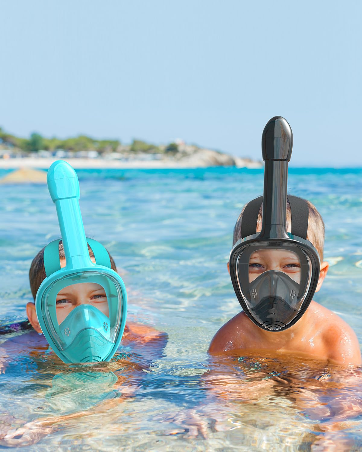 QingSong Kids Snorkel Mask Full Face, Snorkeling Set with Camera Mount, 180 Degree Panoramic View Snorkeling Gear Anti-Fog Anti-Leak