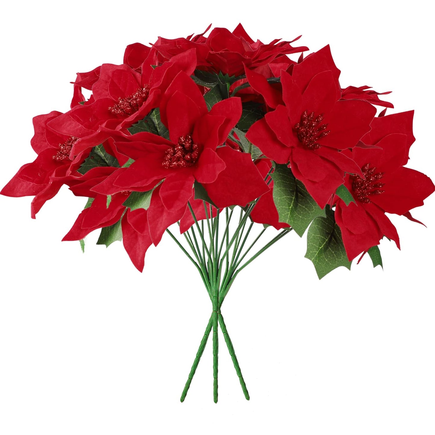 Cekene Christmas Artificial Poinsettia Flowers Decorations, 6 Pack Fake Flowers with Stem Flannel Artificial Red Bouquets Vase Decoration Flowers for Home Wedding Party Table