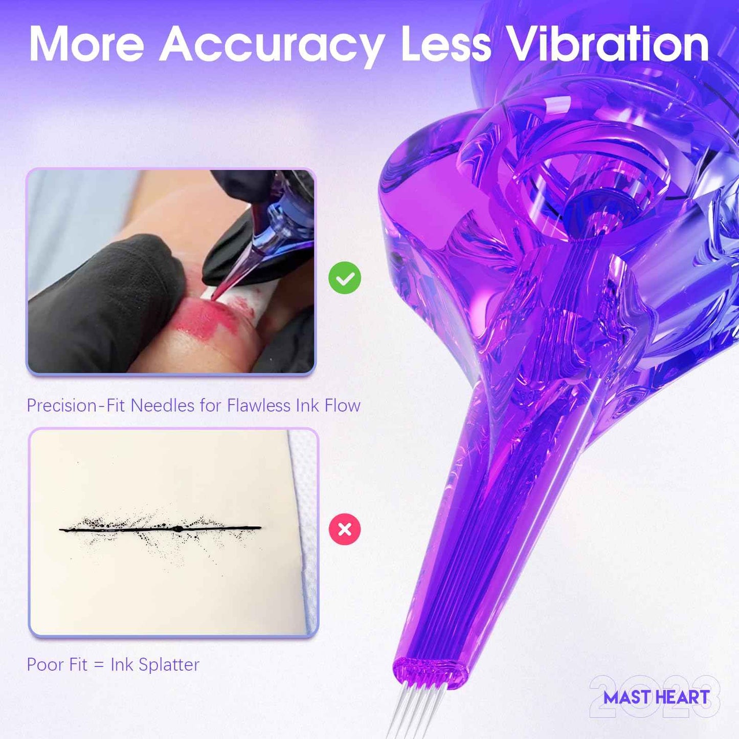 Mast Heart Tattoo Needles Cartridges 20Pcs Disposable 0801RLT Round Liner Long Tips for Precision & Style