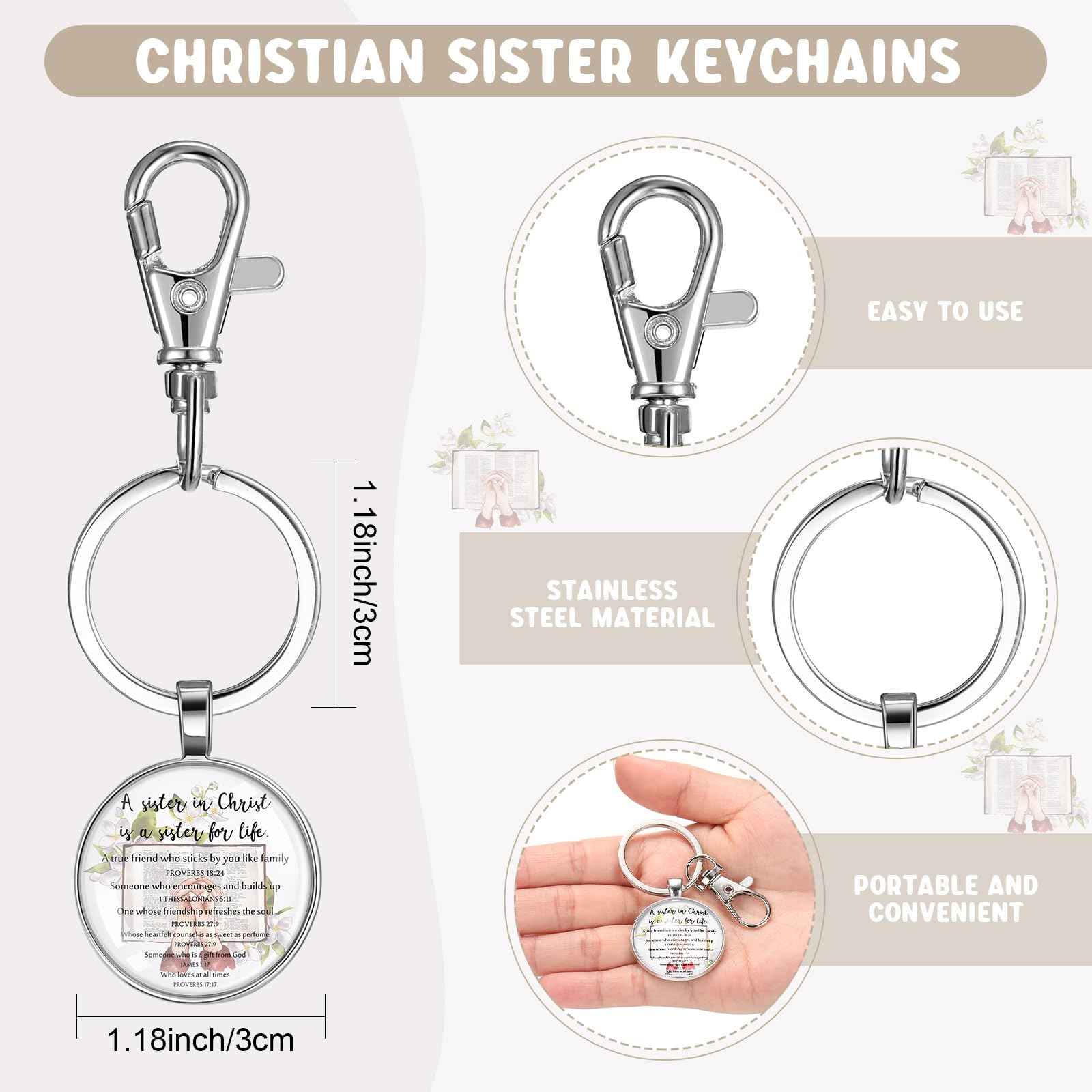 Dansydaisy 16 Pcs Christian Church Sister in Christ Makeup Bag Bible Verse Keychains for Women Christmas Friendship Gift