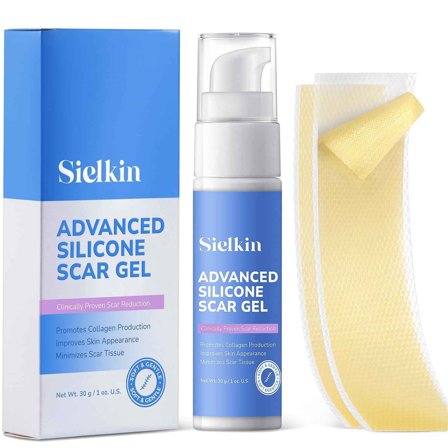 Medical Grade Silicone Scar Gel: Old and New Scars Removal Cream - Intensive Fade Surgical & C-Section Scars, Stretch & Acne Marks, Injury, Burns, Keloids, 30g, 2 Scar Sheets