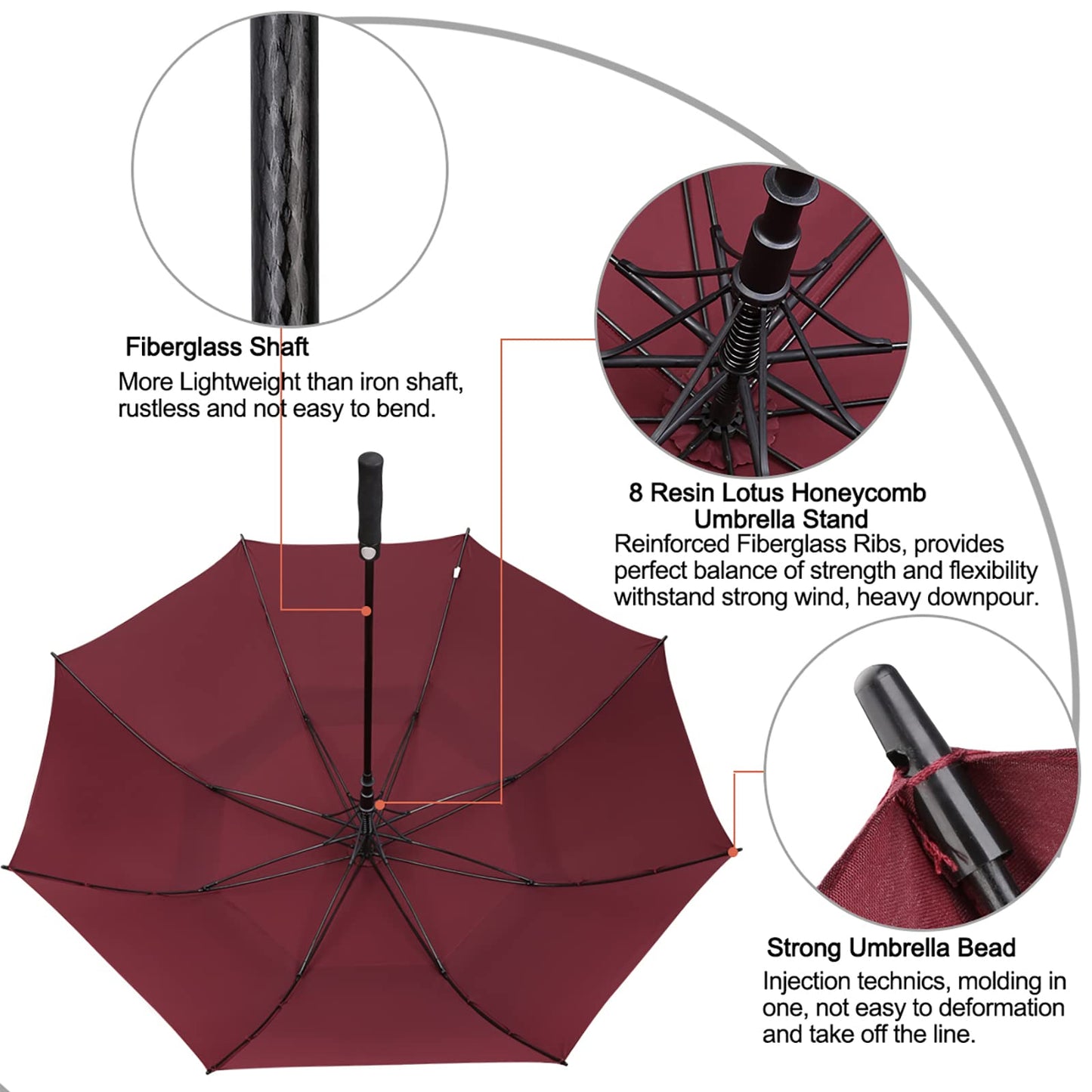 G4Free 54 Inch Automatic Open Golf Umbrella Windproof Extra Large Oversize Double Canopy Vented Windproof Waterproof Stick Umbrellas for Men (Wine Red)