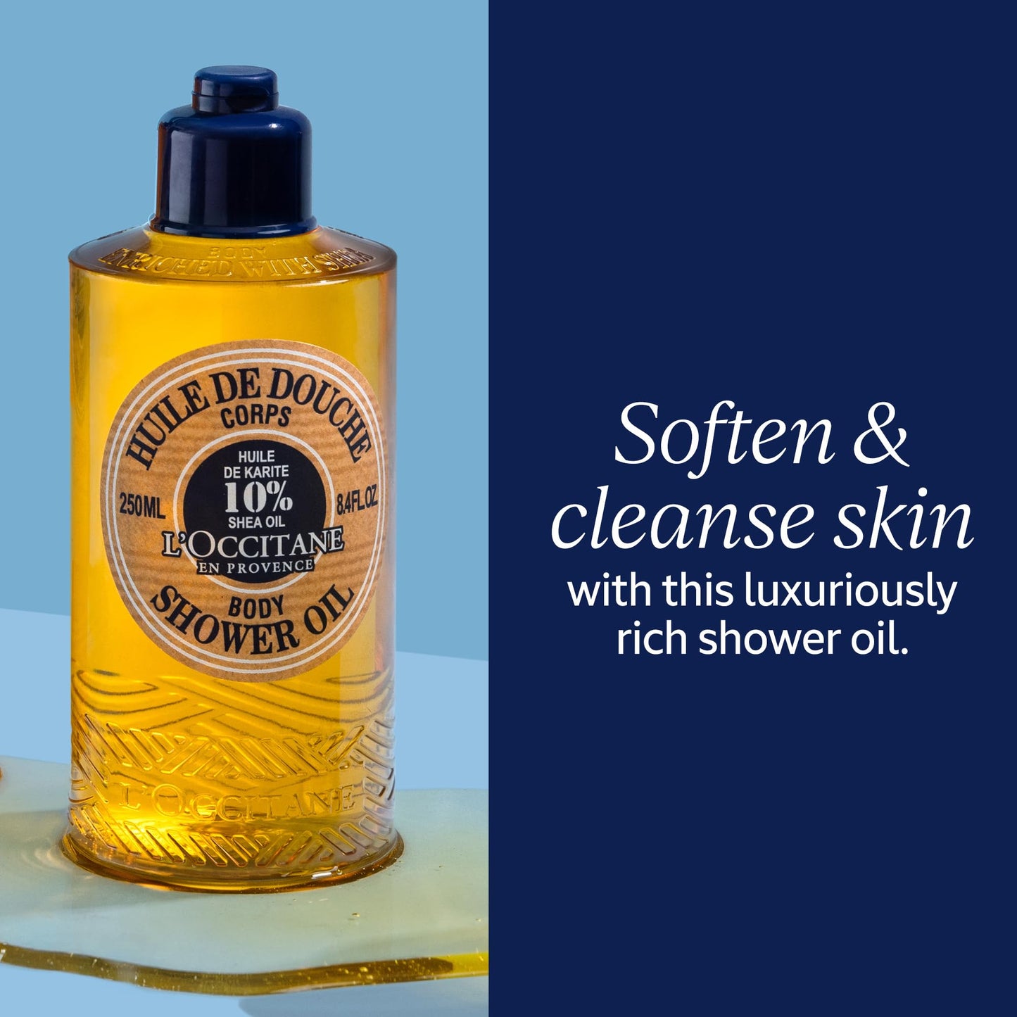 L'OCCITANE Shea Body Shower Oil: Soften & Cleanse skin, With 10% Shea Oil, Nourish, Soothe Feelings of Tightness, Shea Scent, Refill Available