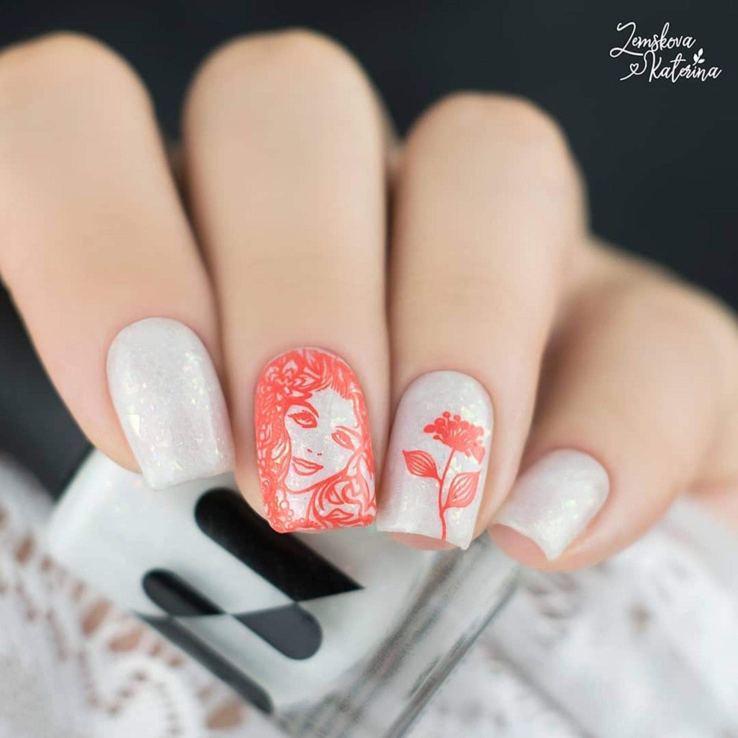 Whats Up Nails - Floral Correlation Stamping Polish Coral Lacquer for Stamped Nail Art Design 7 Free Cruelty Free Vegan