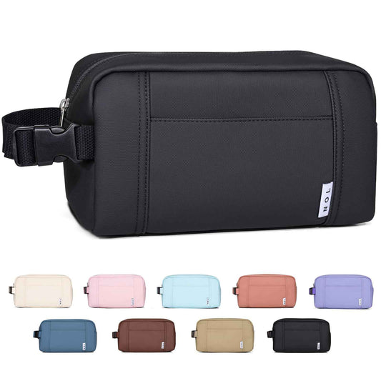 NOL Natural Organic Lifestyle Nylon Makeup Bag Lightweight Travel Toiletry Bag for Adults, Reusable, Zip Closure with Buckle Handle, Snack Bag, Travel Cosmetic Bag, Black