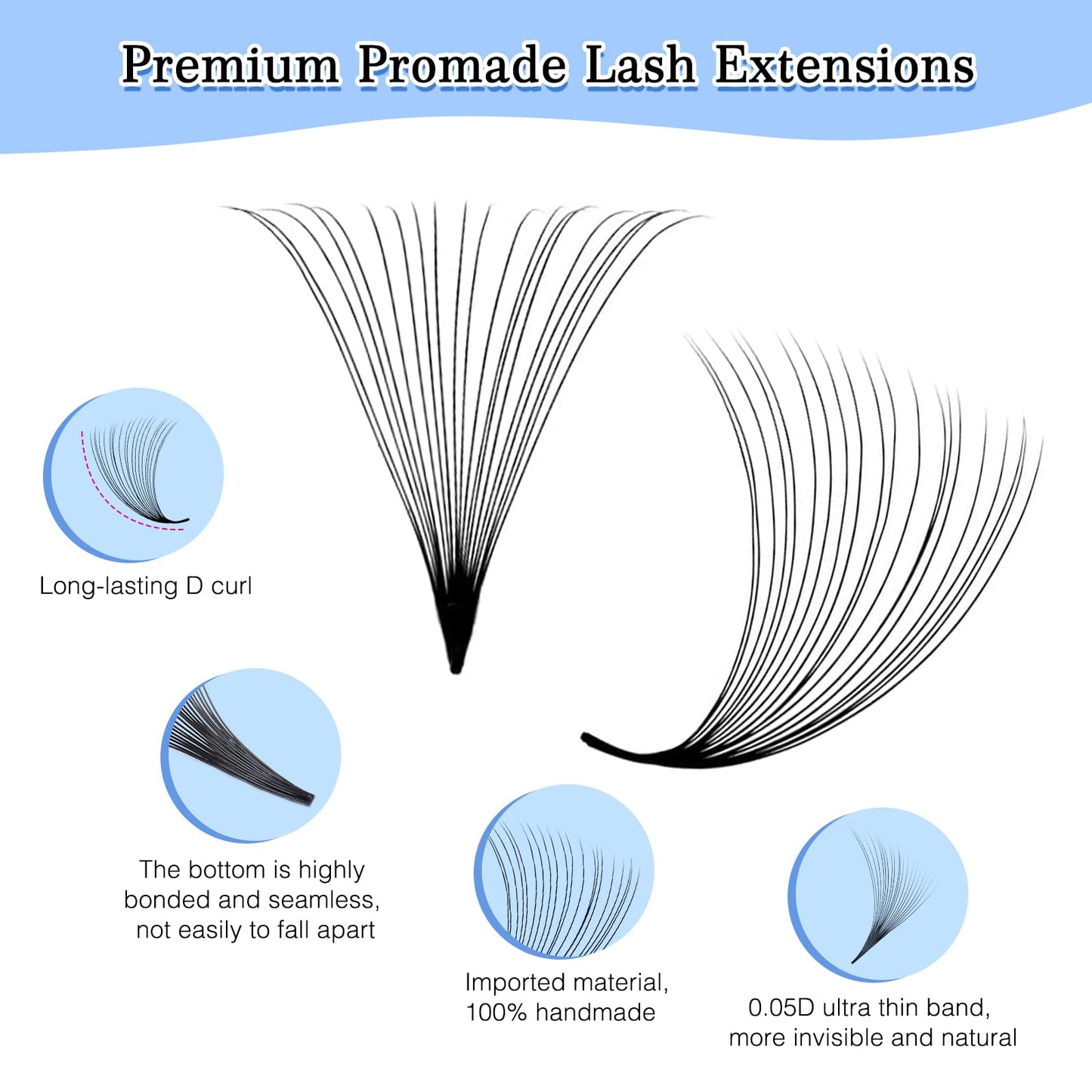 Obeyalash 600 Fans Premade Lash Fans Pre-made Lash Extensions Premade Volume Fans Eyelash Extensions Promade Loose Fans for Lash Extension Supplies Handmade Lash Premade Fans (20D-0.05D-D, 8-15mm)