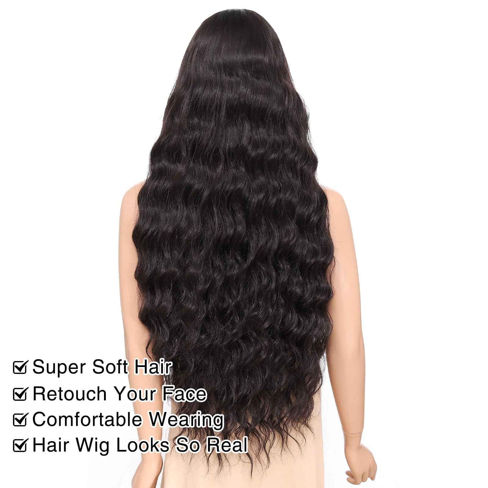 Atohallan Long Dark Brown Wig for Women 36 inch Super Long Water Wavy Wigs Heat Resistant Synthetic Soft Wavy Fluffy Curly Wig for Daily Party Use Halloween Wig