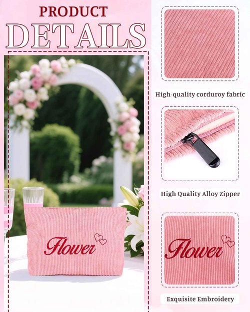 Personalized Cosmetic Bag with Embroidery, Custom Cute Makeup Bags, Travel Skincare Toiletry Organizer Pouch (Pink- Flower)
