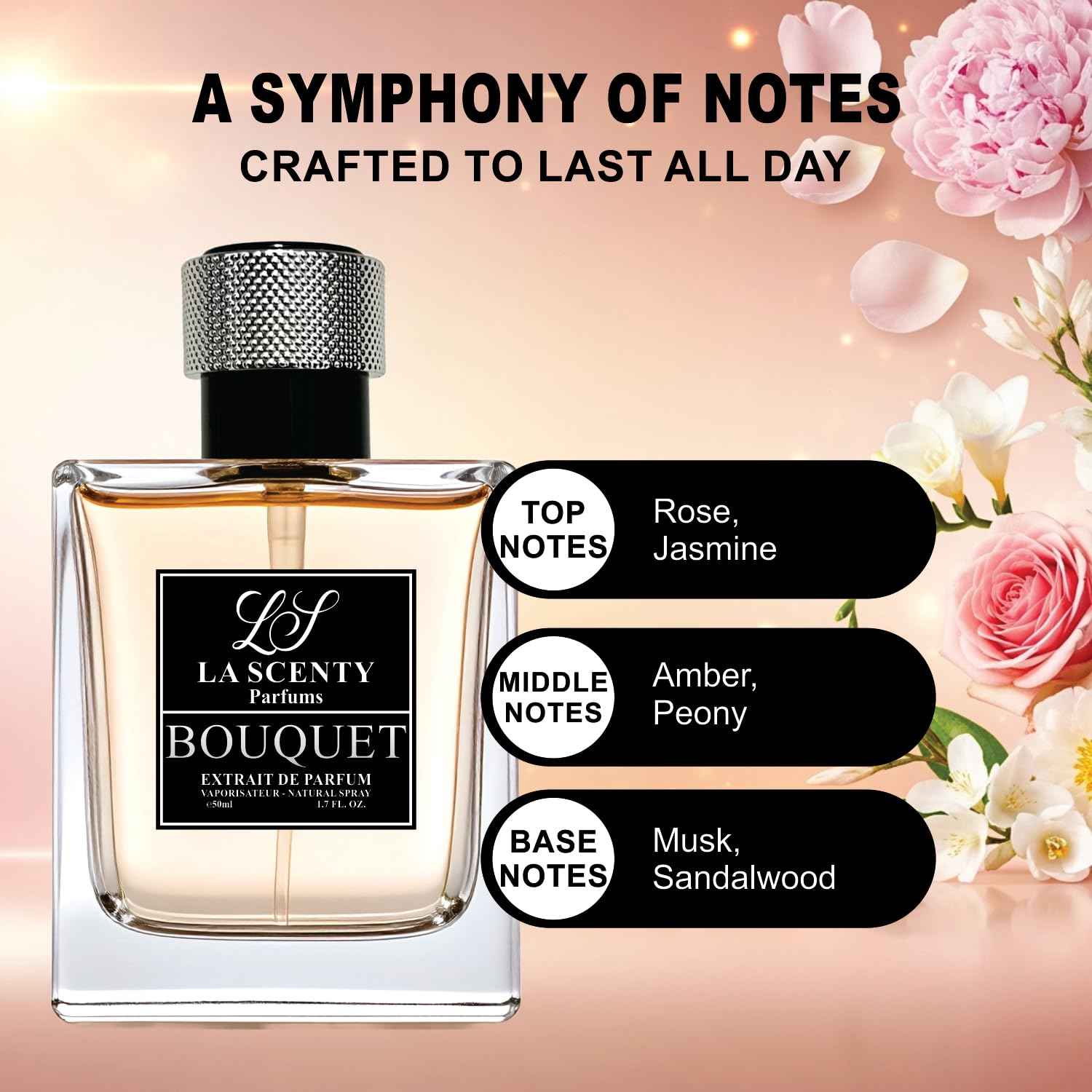 LaScenty Bouquet | Comparable to SUPREME BOUQUET for Women (1.7oz / 50ml) | Extrait de Parfum | Long-Lasting Floral Amber Musk Scent | Signature Luxury Fragrance