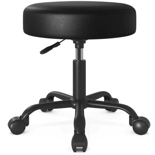 SHA CERLIN Rolling Stool with Wheels Swivel Shop Salon Chair Adjustable Drafting Massage Medical Tattoo Spa with PU Leather Cushioned, Black
