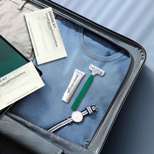 50 Pack Shave kit in Bulk 3 Blades Shave Disposable Razor with Protective Cap 12g Cream Individually Wrapped Paper Box for Hotel,Airbnb, Homeless,Shelter Camping Travel On The Go